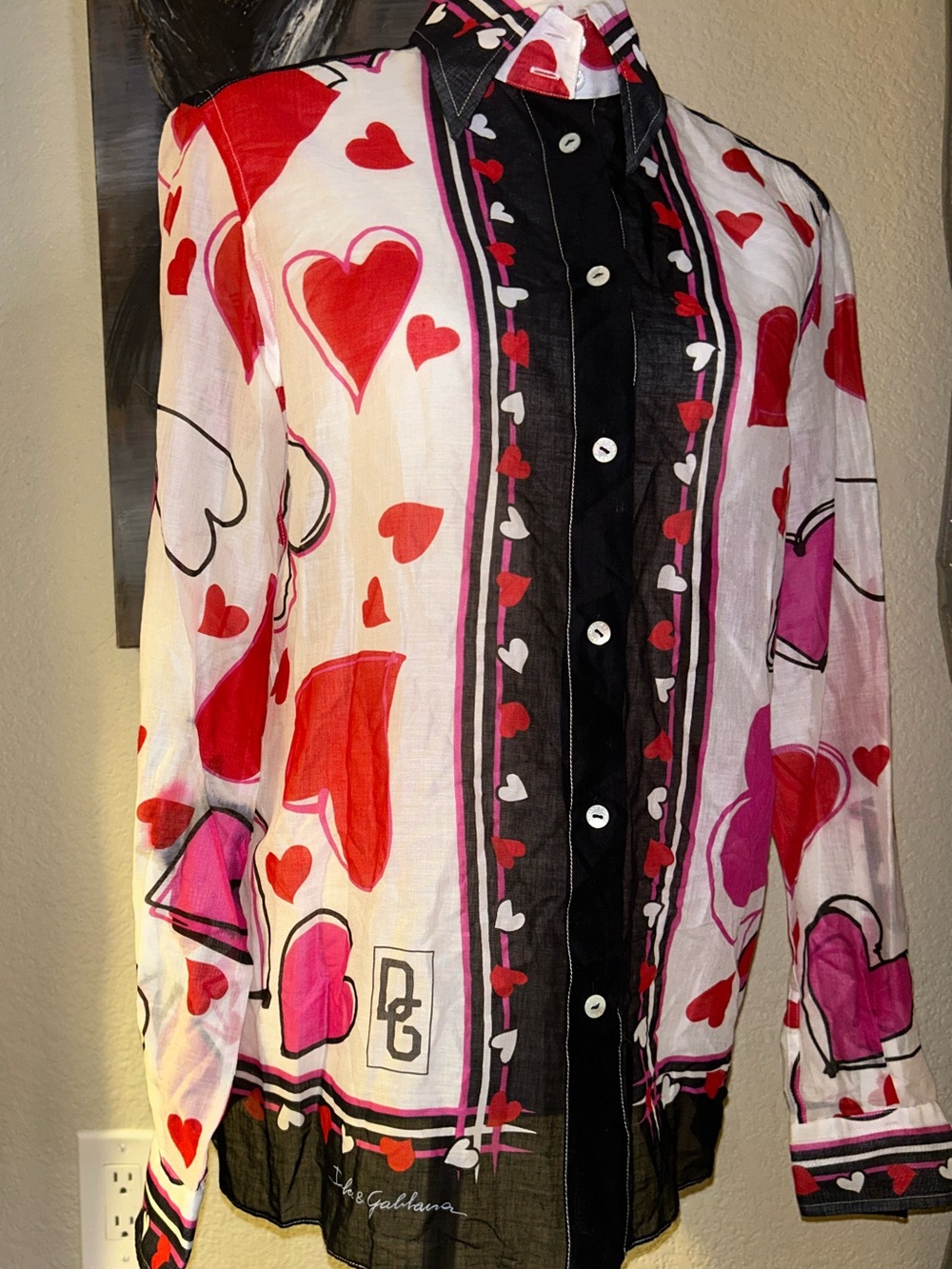Dolce & Gabbana Women's Red Heart Print Button-Up Shirt Jacket
